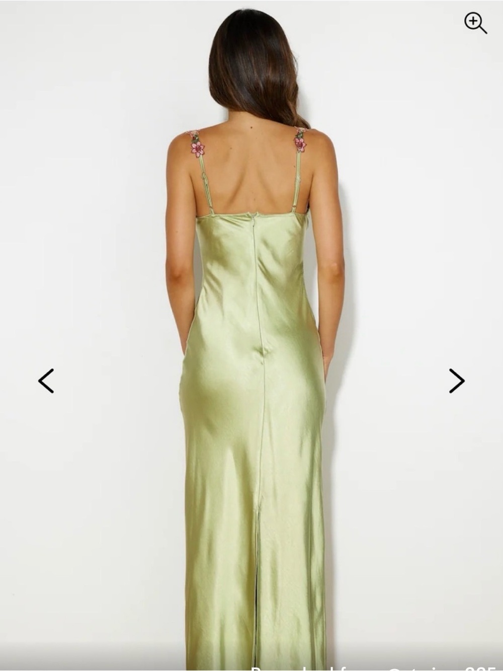 Hello Molly Green Satin Maxi Dress with Pink Floral Trim - Picture 2 of 8